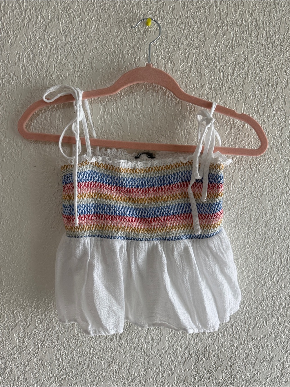 Zara White Smocked Tank with Multicolor Stripes
